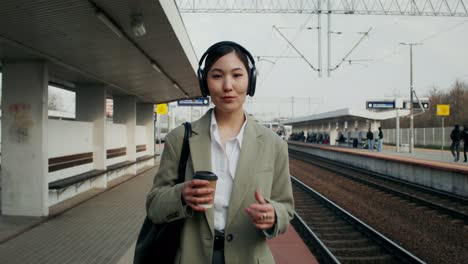 woman at train station