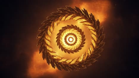 A Mesmerizing Spiral of Golden Leaves Set Against a Fiery Background, Capturing the Essence of Nature and Cosmic Energy in an Intricate Design