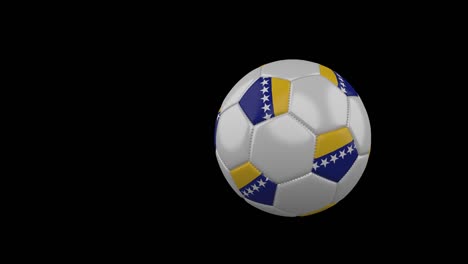 bosnia and herzegovina flag on flying soccer ball on transparent background, alpha channel