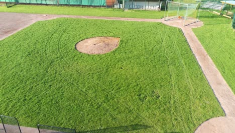 Panning-from-left-to-right-over-kept-up-green-baseball-field-in-Germany