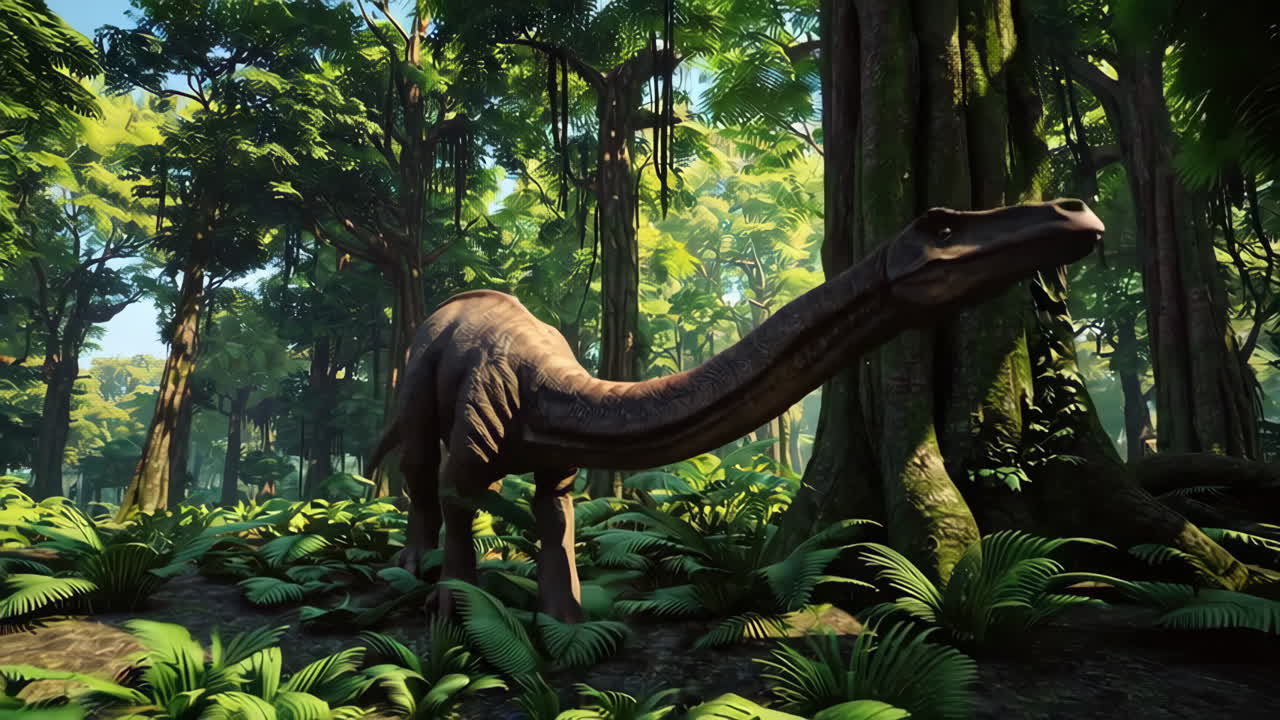 Dinosaur in a Lush Tropical Forest