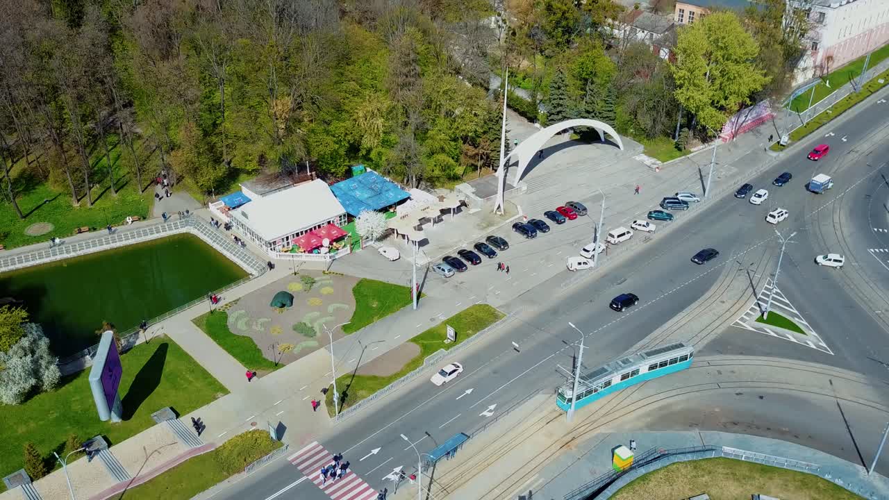 Cityscape view from above. Air city landscape from drone