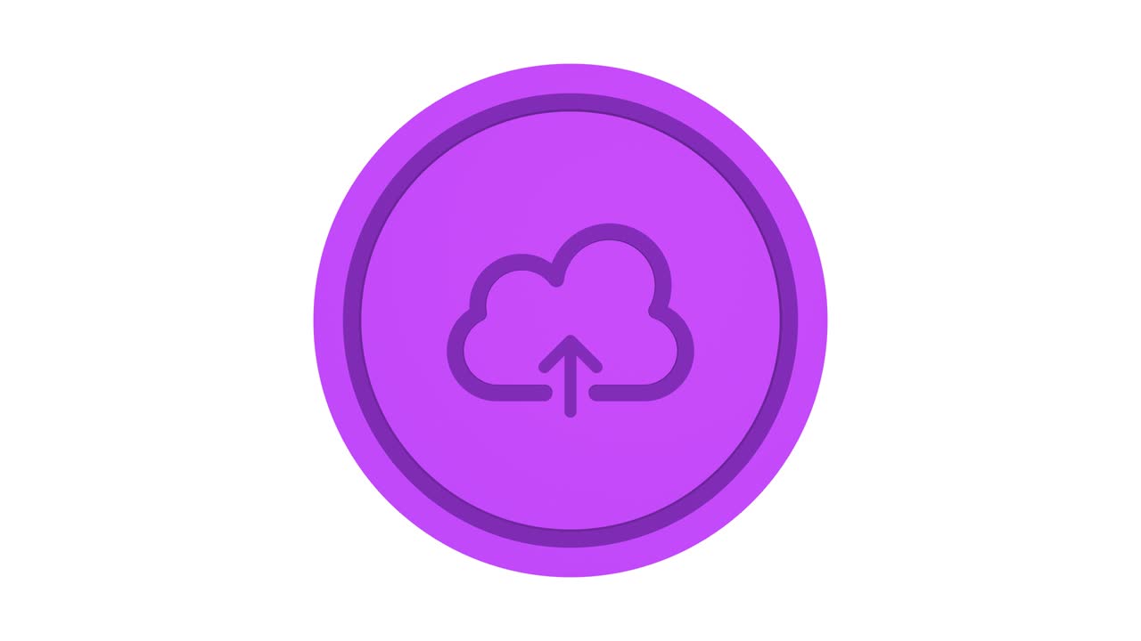 subir a la nube icono 3d. color púrpura. canal alfa
