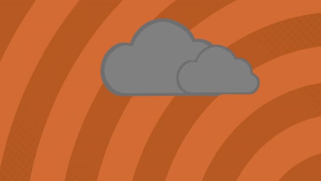 Animation-Von-Wolkensymbolen-Vor-Orangefarbenem-Radialem-Hintergrund