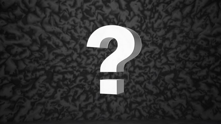 A 3D question mark hovers against a textured dark background