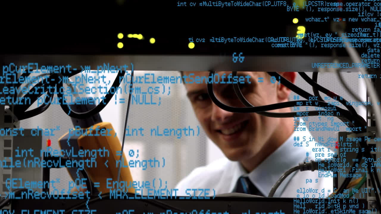 서버  ⁇ 에 있는 백인 남자에 대한 데이터 처리 애니메이션