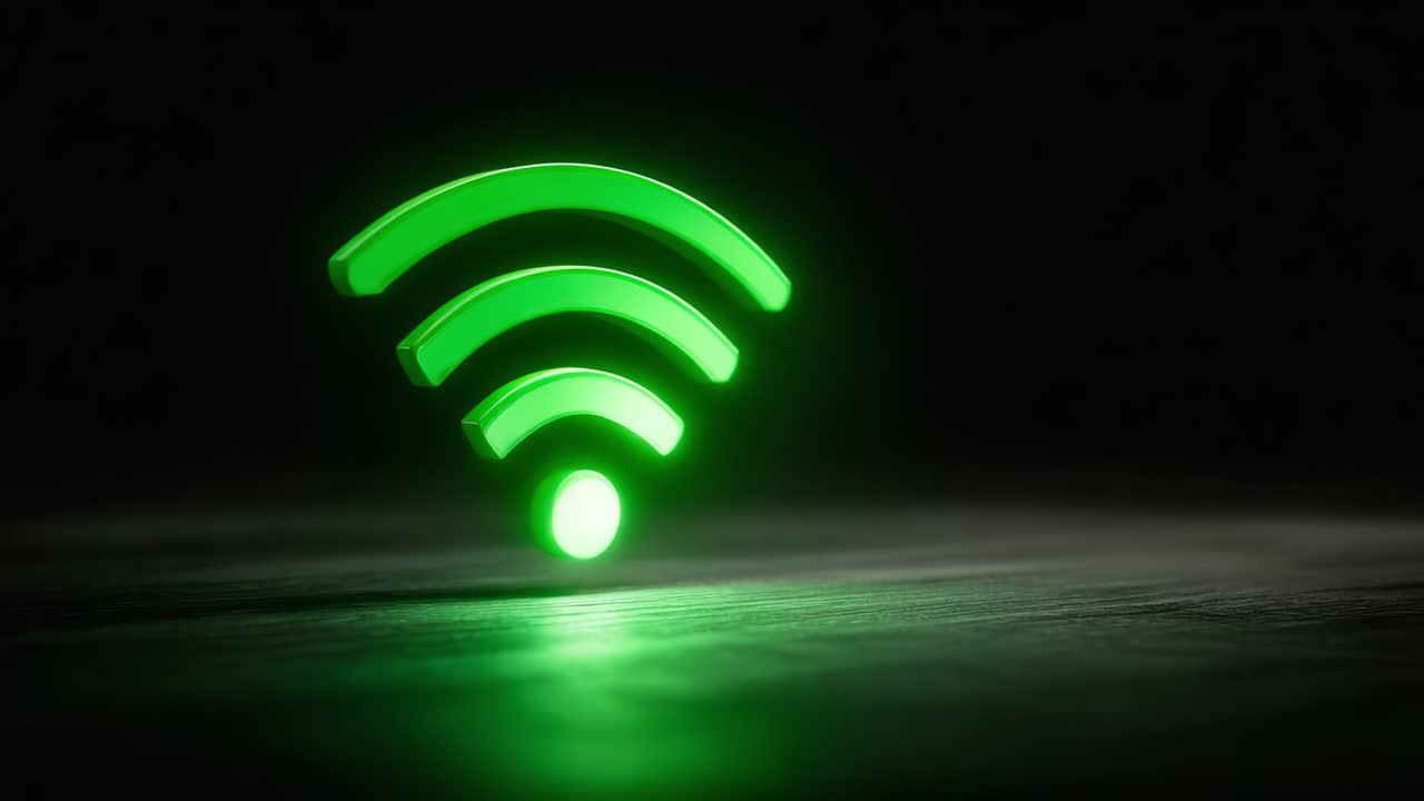 Vibrant Green WiFi Symbol Illuminated Against Dark Background - A Modern Representation of Connectivity and Technology