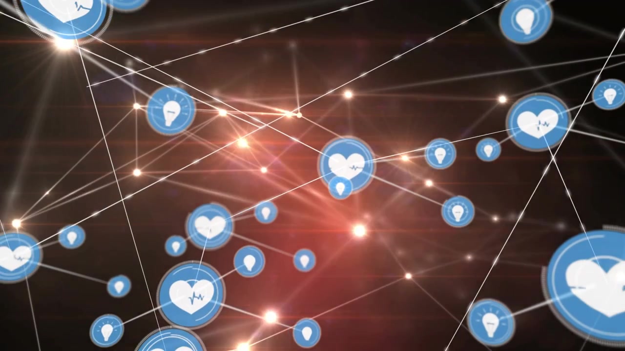 Animazione di rete di connessioni con icone su sfondo marrone