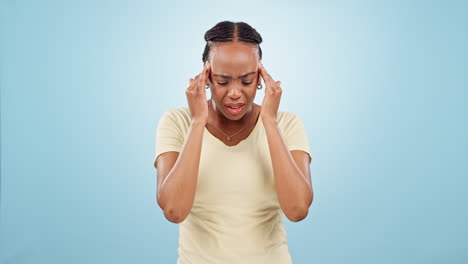 Headache,-woman-and-pain-in-studio-for-stress