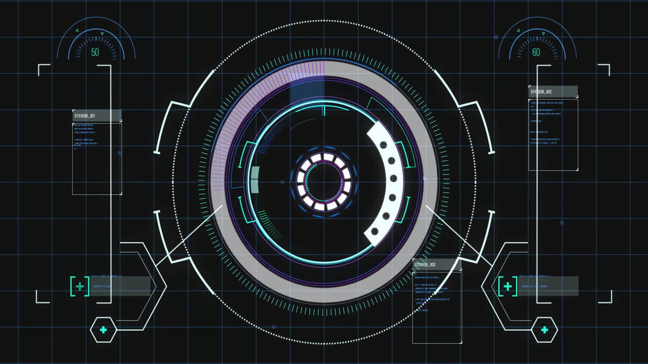 Animation of scope scanning with data processing on black background