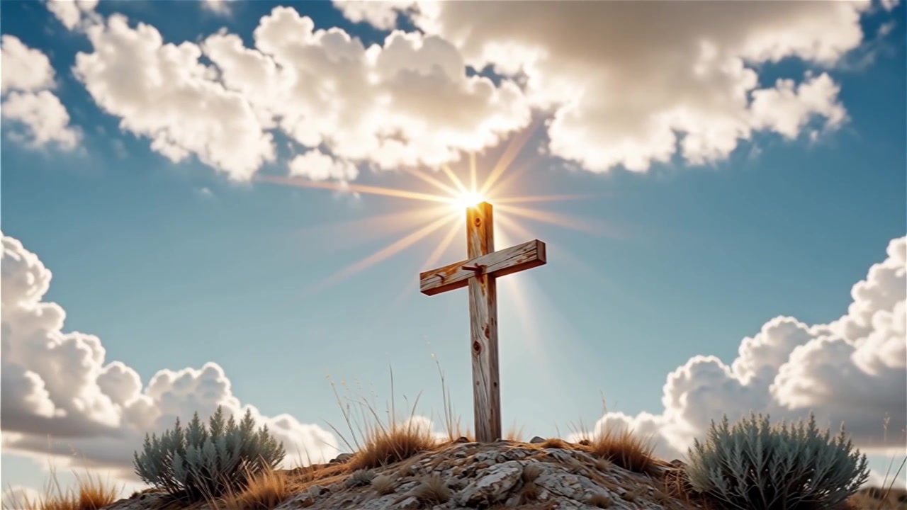 Croce Cristiana Luce Celestiale Sfondo per il Culto.