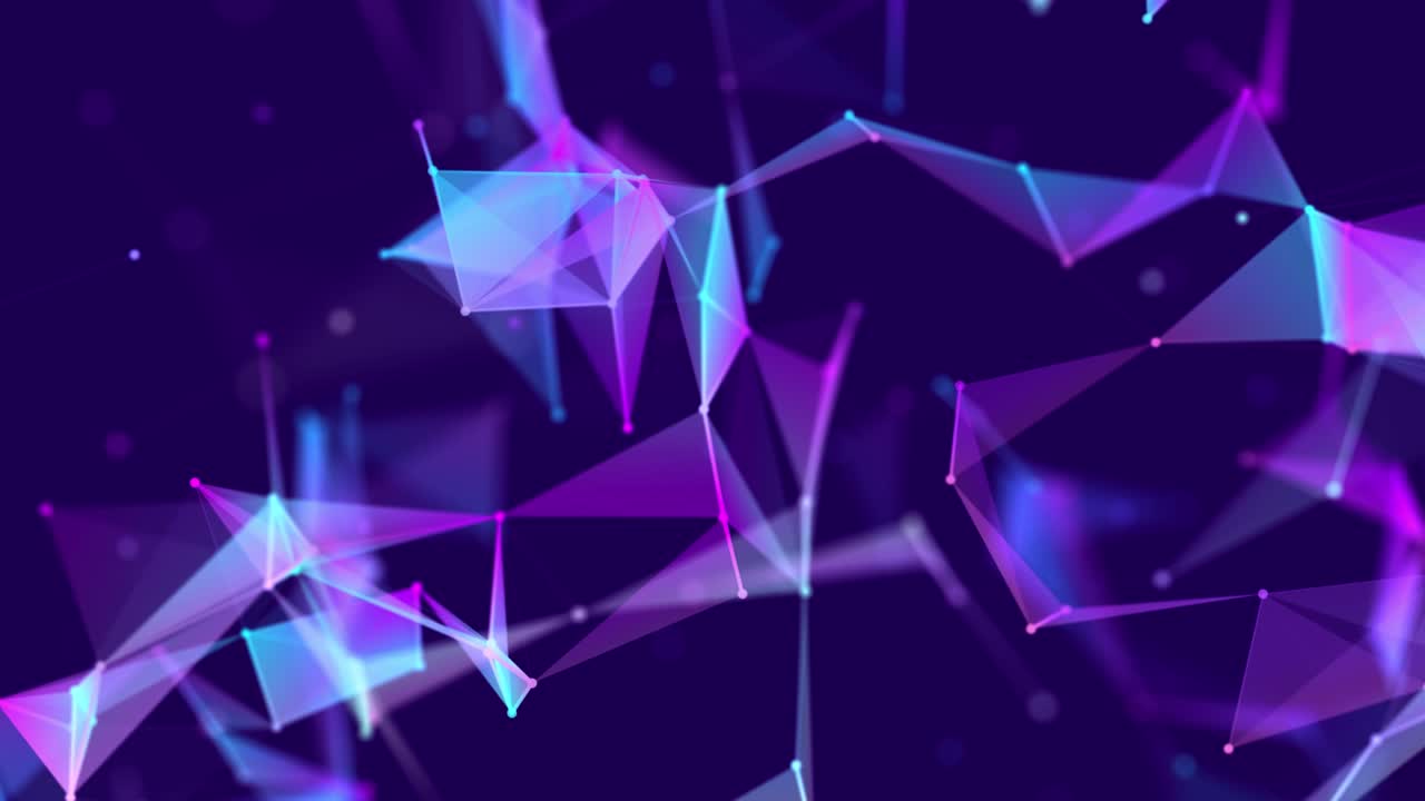 Abstract colored polygonal space with dots and lines motion. Data technology and scientific illustration. 3d rendering. Seamless loop. 4K