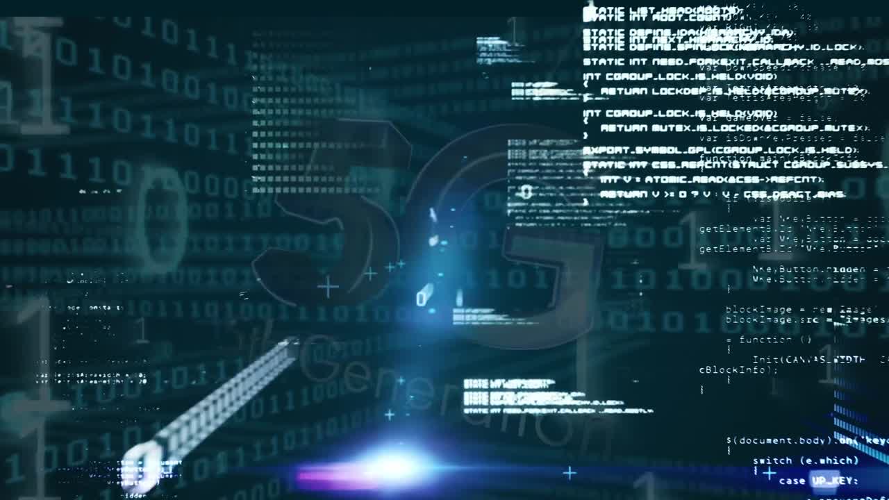 Animation of binary coding and data processing on blue background