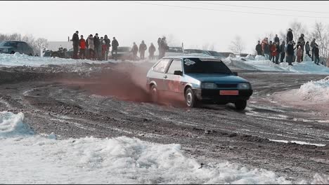 winter rally car drifting in snowy conditions