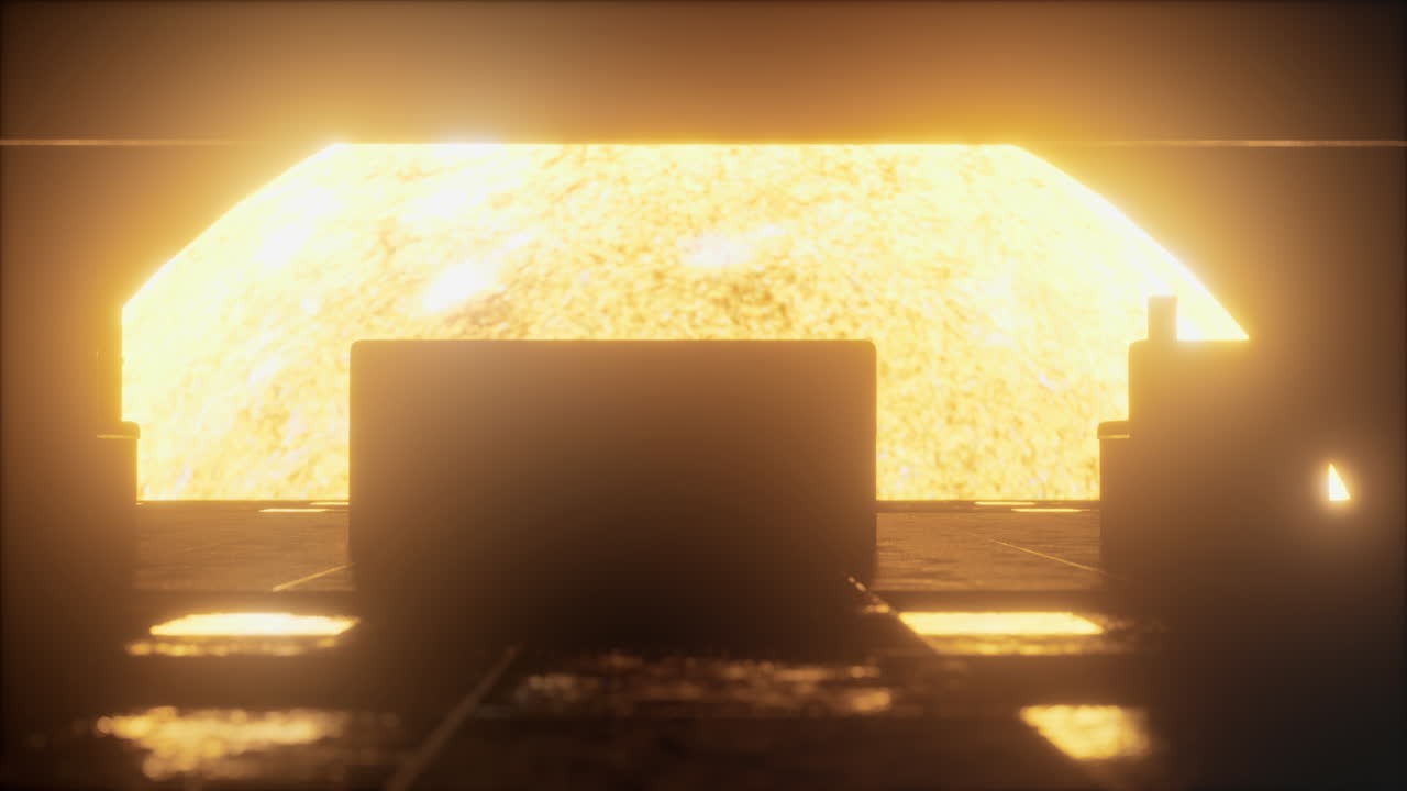 el interior de una nave espacial cerca de una gran estrella solar