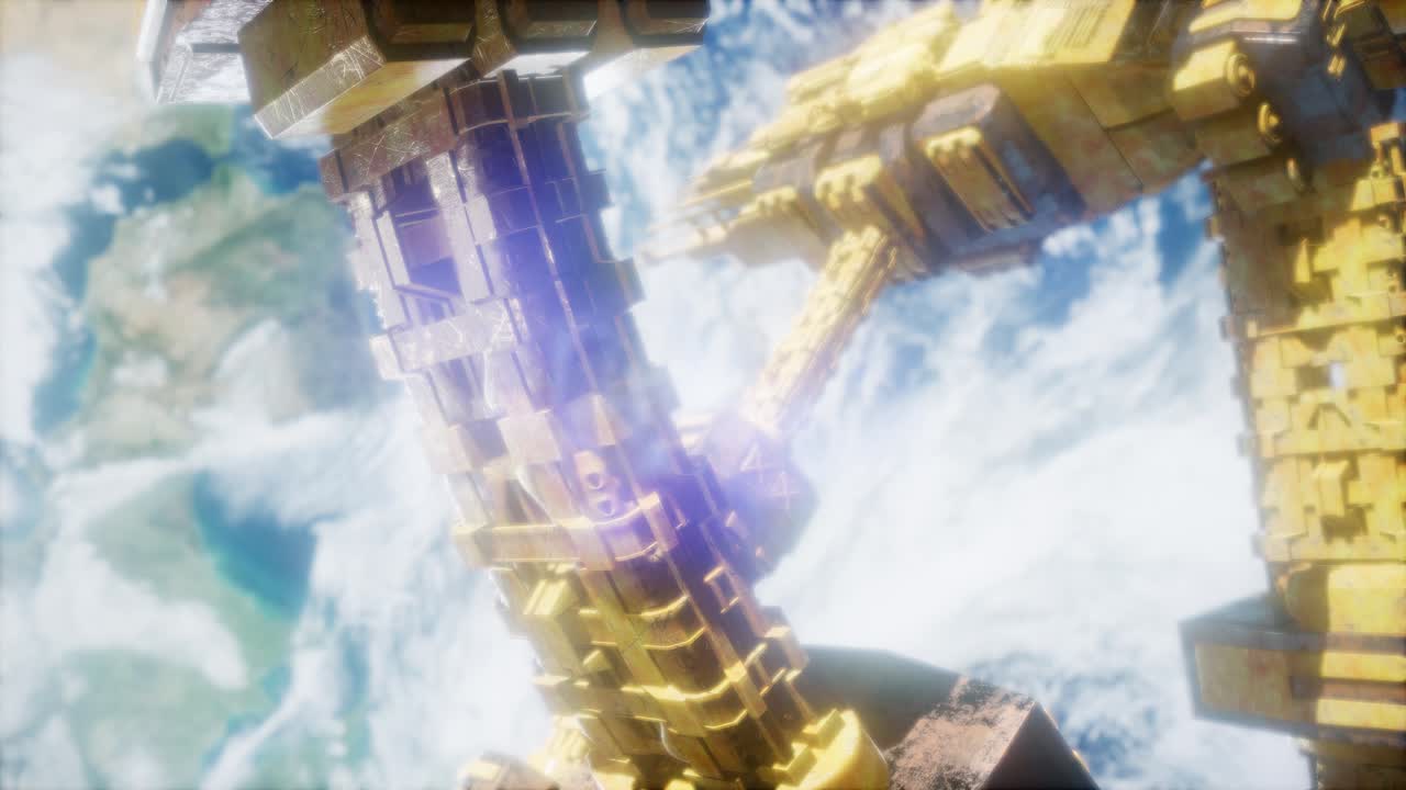 Space Station And Earth. 3D Animation