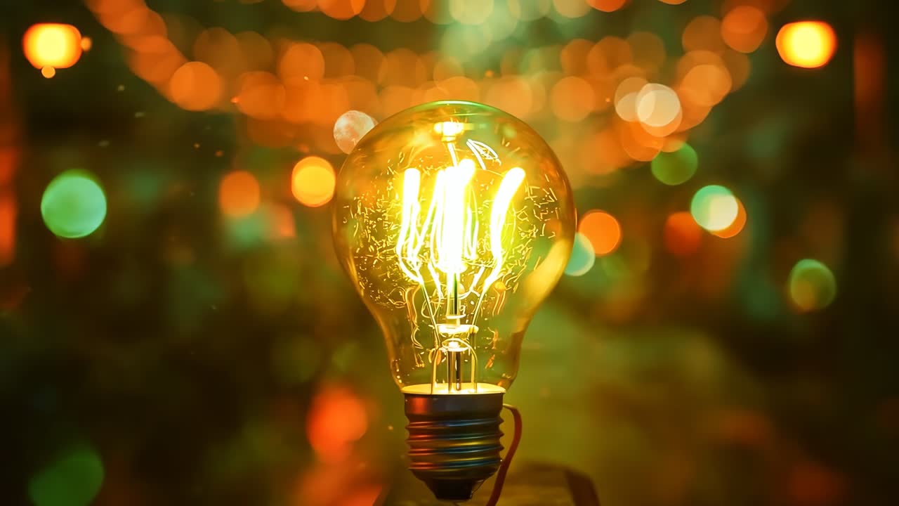 Una lampadina rossa appoggiata su un tavolo di legno.