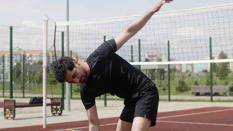 Close-up-view-of-brunet-man-stretching