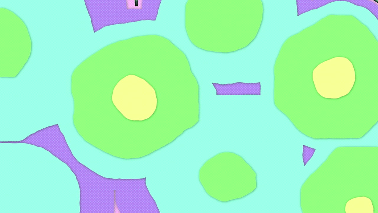 Animation of colorful moving graphics over pink background