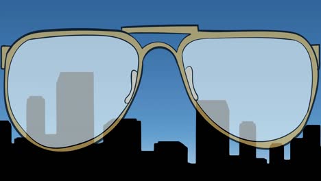 Animación-De-Gafas-En-La-Ciudad-Sobre-Fondo-Azul