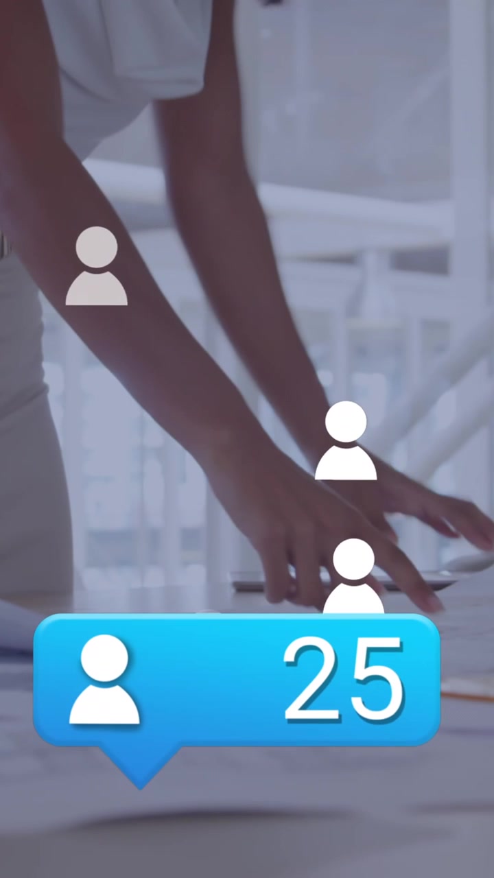 Animation of social media data processing over caucasian woman using tablet