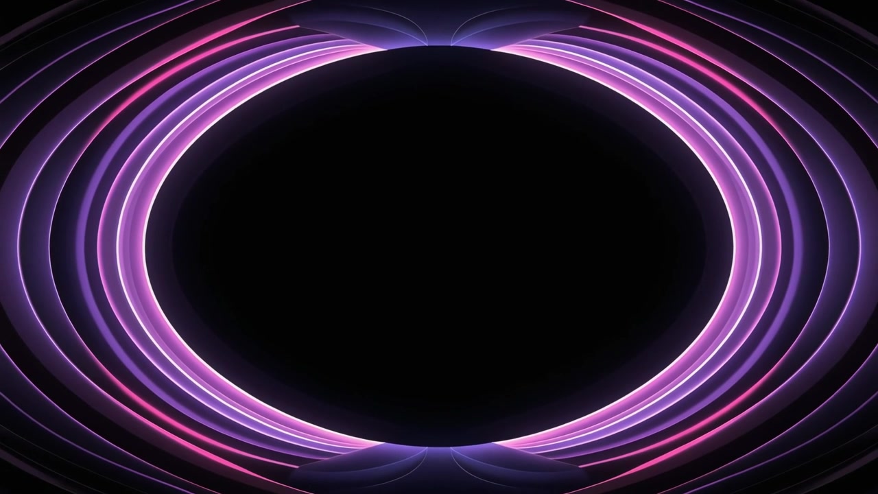 Abstract Glowing Purple Elliptical Rings Pulsing on Black Background