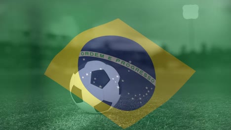 Animation-Der-Brasilianischen-Flagge-über-Dem-Fußball-Im-Stadion