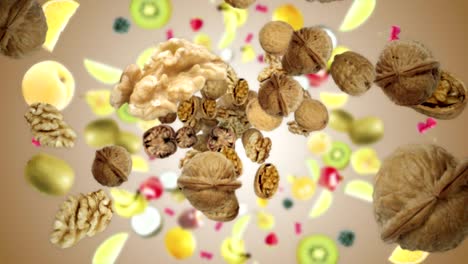 caída de nueces y frutas anillo de animación, fondo, renderización, bucle