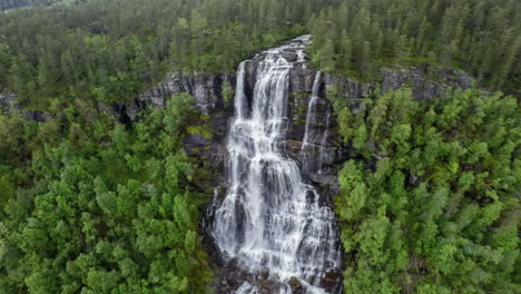 aerial footage from tvindefossen waterfall, norway