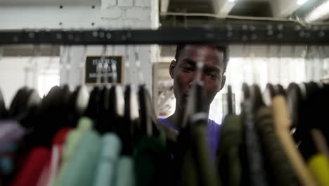 close up view of african american man in a store