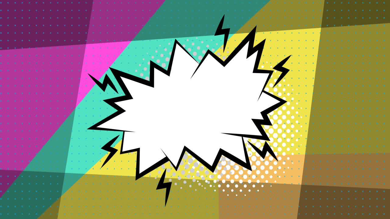 animación de una burbuja de habla sobre un fondo en movimiento de colores