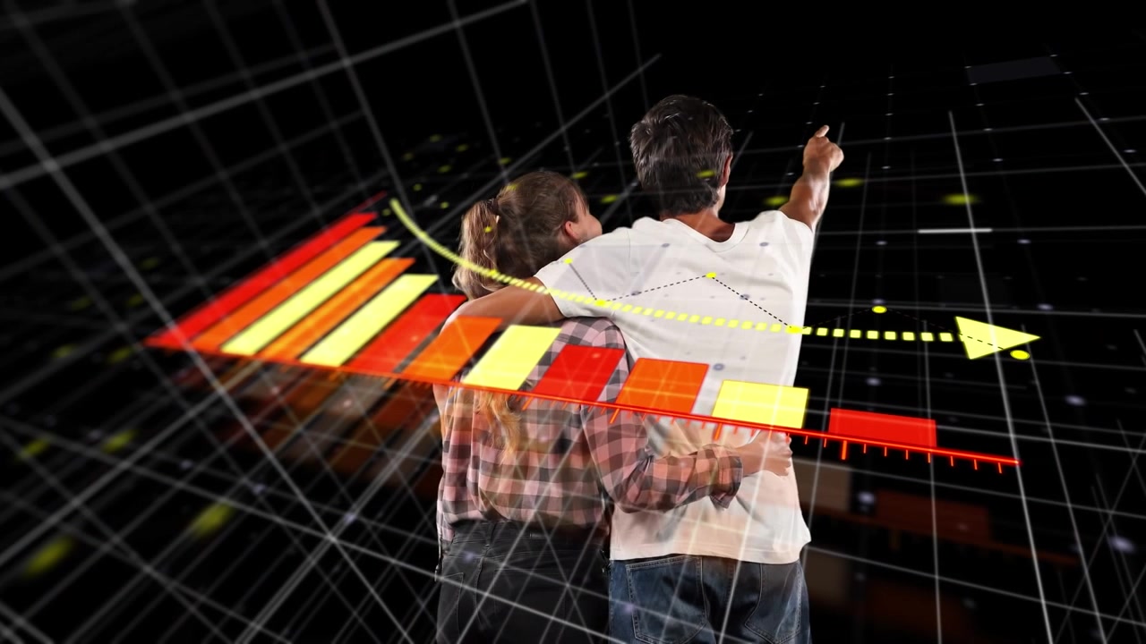 Animación de procesamiento de datos sobre pareja caucásica