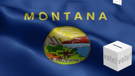 state of montana - ballots fly to box for montana selection - ballot box in front of flag - election - vote - national flag montana state wave pattern loopable elements - fabric texture and endless loop - montana state loopable flag - america state flags