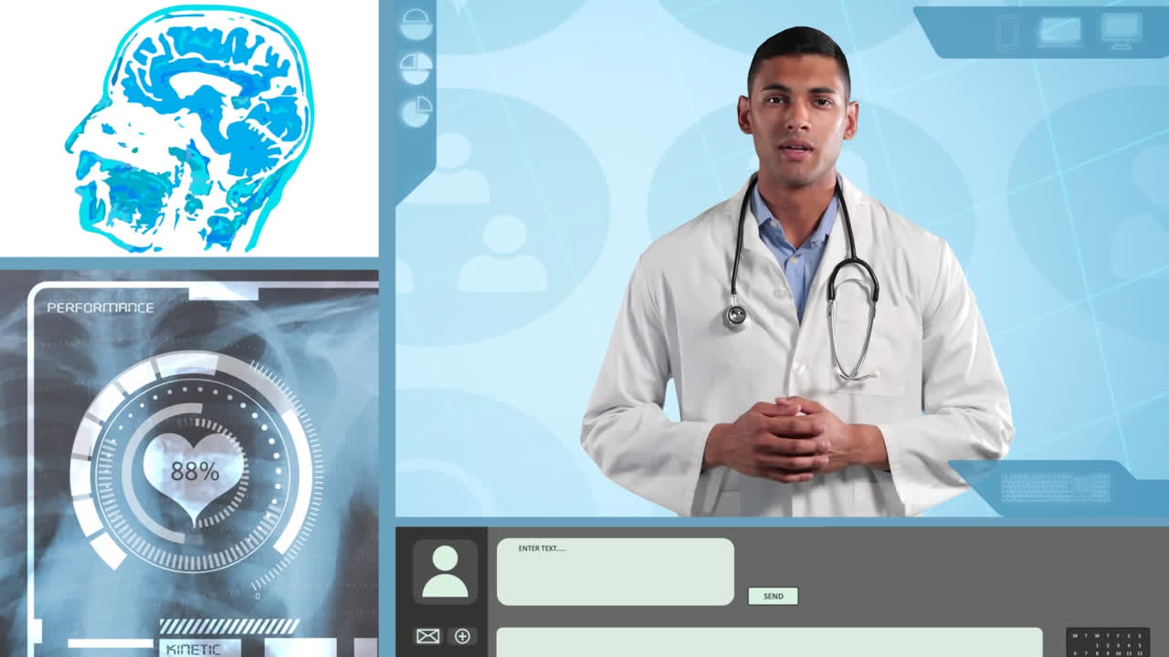 Jovem médico birracial em videochamada