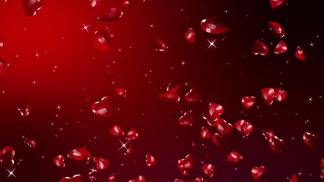 로맨틱한 다각형 날아다니는 심장과 빛의 광선, 발렌타인 데이, 은 이벤트 배경, 3d 렌더링, 루프 가능한 애니메이션, 4k