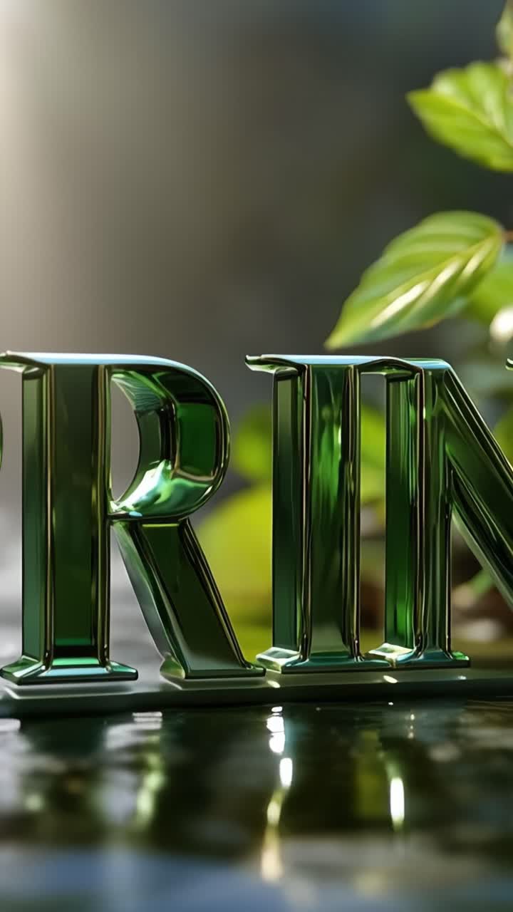 A Glossy Green Text Transition from 'S' to 'ING' Amidst a Natural Background, Evoking a Theme of Growth and Nature's Serenity