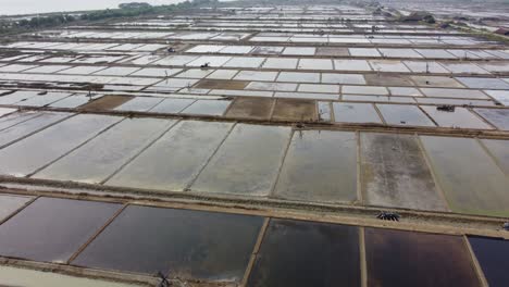 aerial view of view of the vast expanse of salt ponds in jepara, central java, indonesia