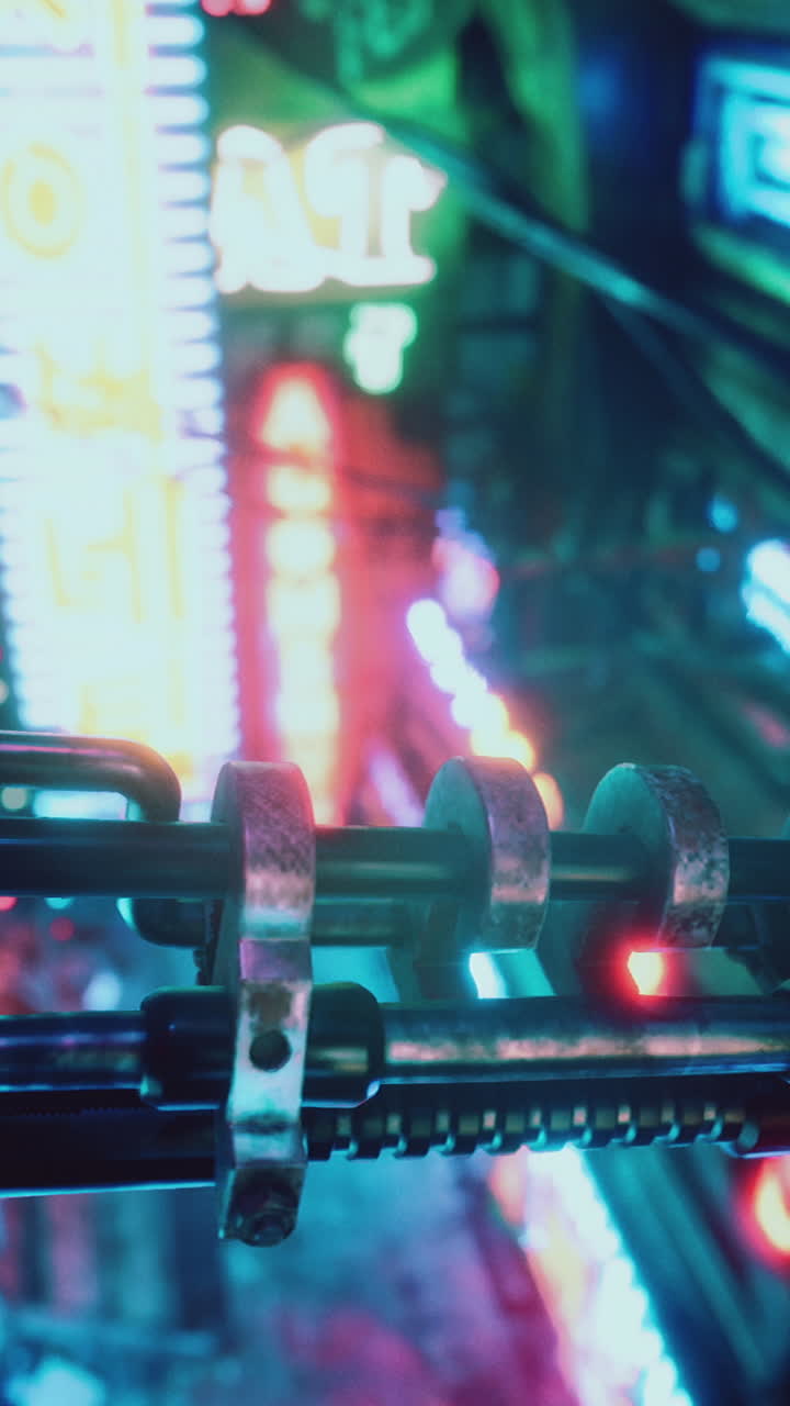 밤에는 도시에서 네온 불빛이 켜져 있습니다.