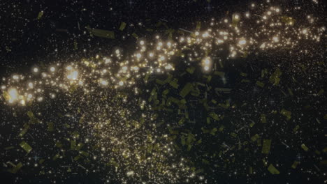 animación de confeti y copos de nieve sobre fondo negro