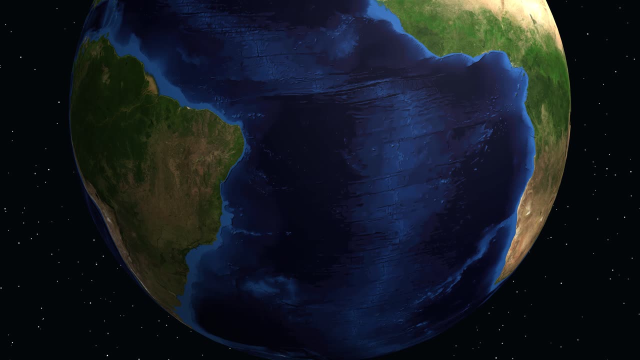Digital earth rotates and zooms into Goiania Brazil with a red pin and information panel