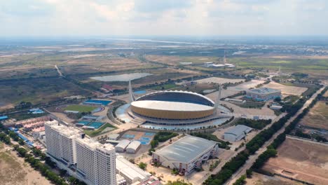 aerial view, morodok techo football stadium, north of phnom penh city
