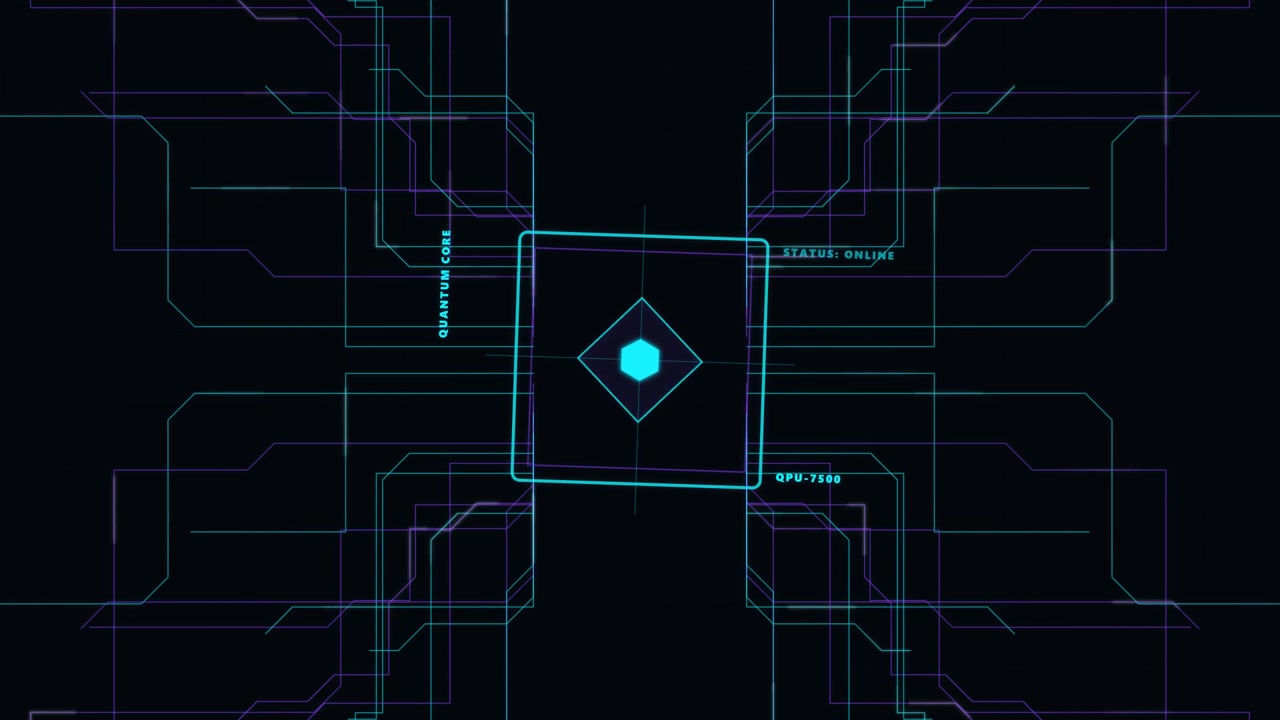 Futuristic Quantum Computing Interface with Digital Circuitry Animation