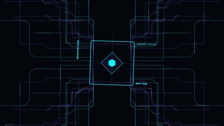 Futuristic Quantum Computing Interface with Digital Circuitry Animation