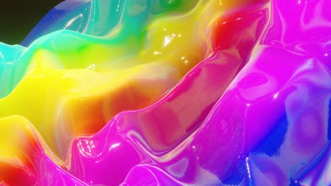 looped festive liquid bg in 4k. abstract wavy pattern on bright glossy surface, liquid gradient rainbow color, waves on paint fluid in smooth animation. glitters on viscous 3d liquid. creative backdro