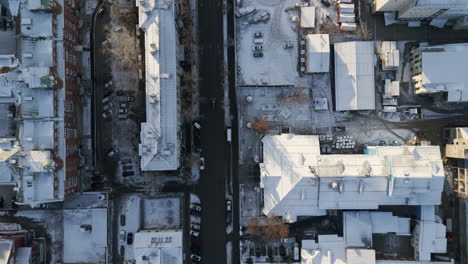 snowy cityscape aerial view