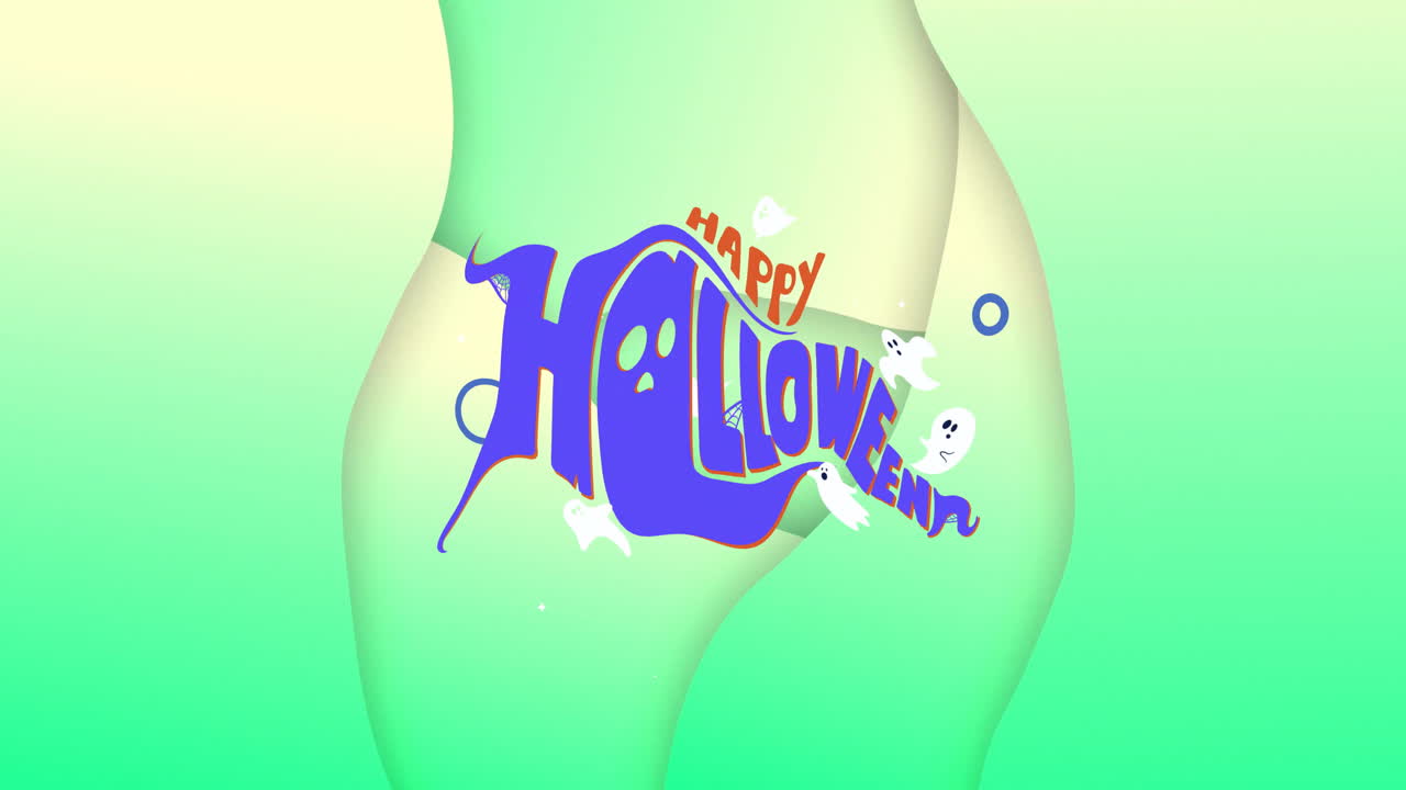Ghost illustrations with Happy Halloween text on abstract green background