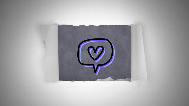 Animation of an icon of speech bubble with heart on grey sheet of paper on white background