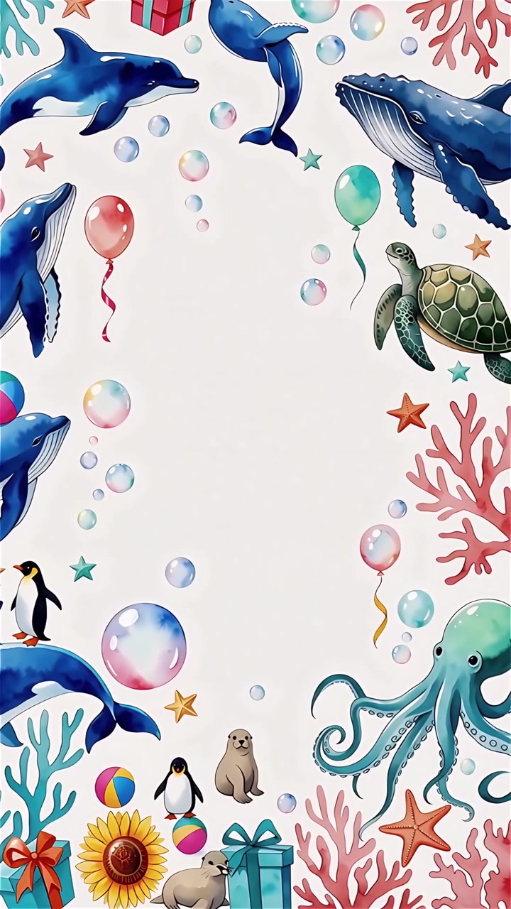 Cute Watercolor Animals Birthday Party Background 4K