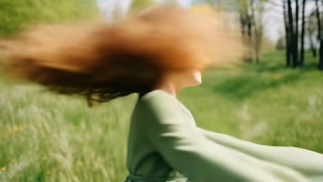 carefree young girl wearing handmade flower crown, spinning with joyful energy in sunlit spring meadow, embodying childhood freedom and happiness