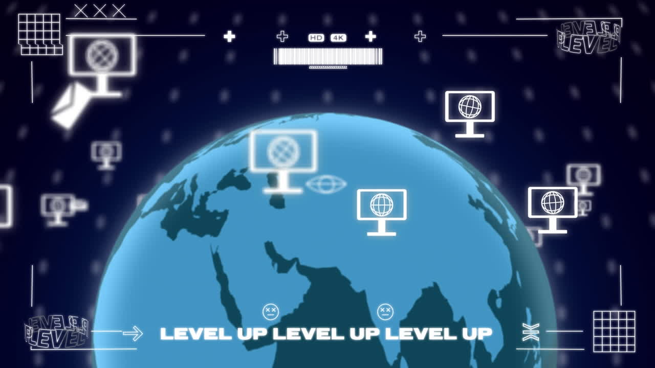 아이콘과 데이터 처리와 함께 지구의 애니메이션